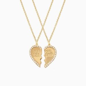 Two V the Label gold best friend heart necklaces